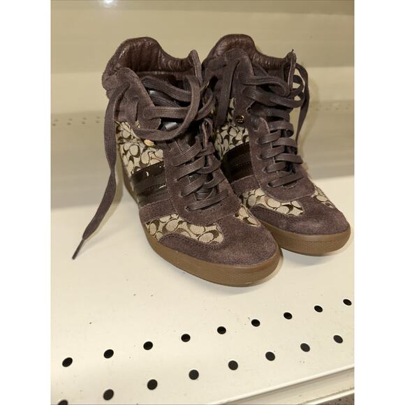 Coach Alara Women’s Brown Suede/Canvas Hidden Wedge Ankle Boots – Size 6.5M - Picture 11 of 11